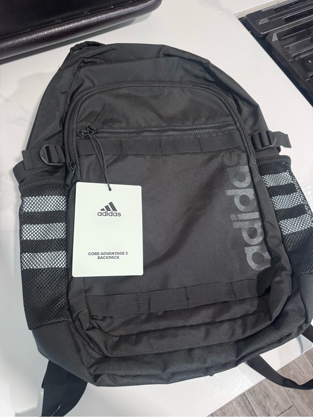adidas Black Core Advantage 3 Backpack with Mesh Side Pockets